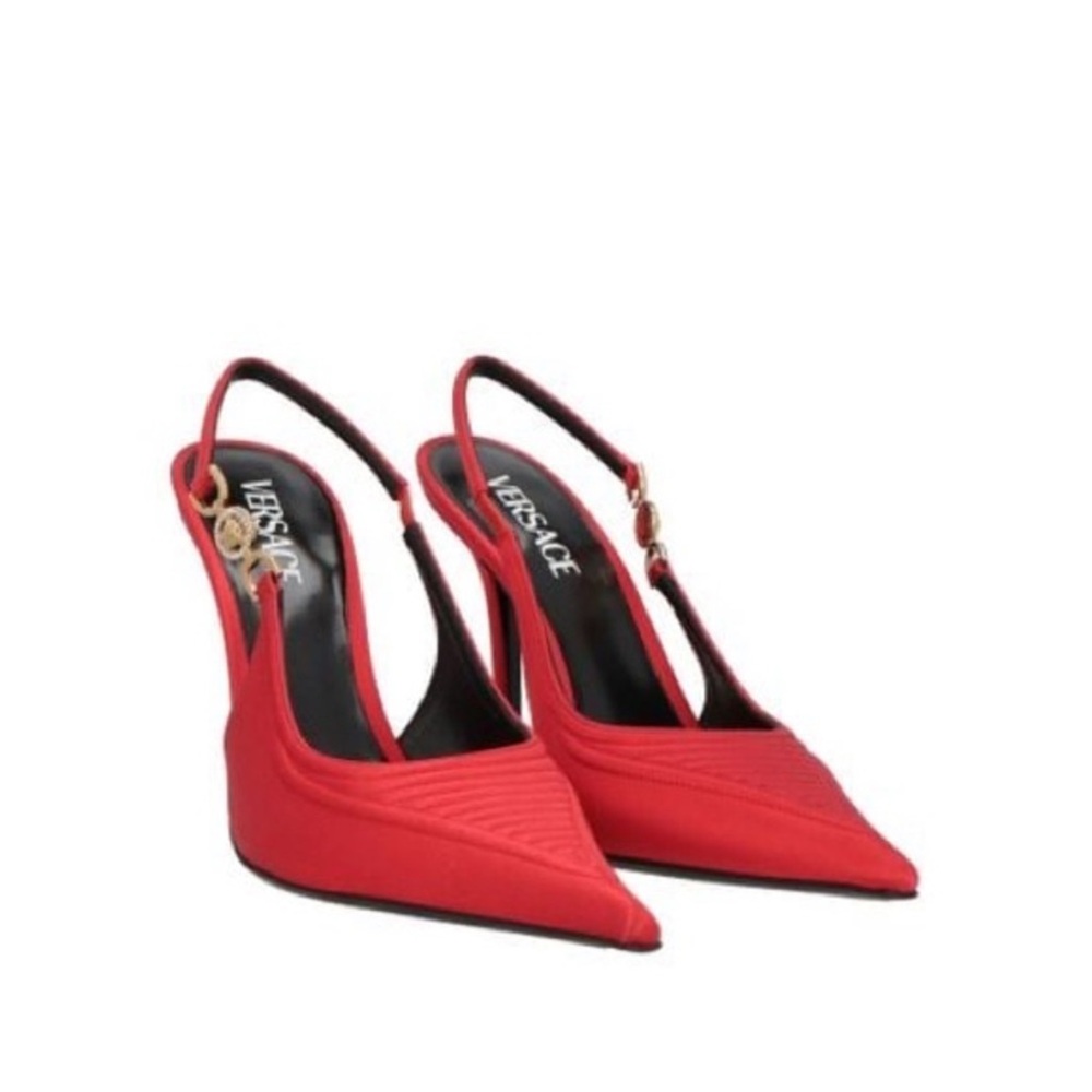 NIB VERSACE CORSET RED
SATIN GOLD MEDUSA
SANDALS HIGH HEEL PUMPS - Picture 2 of 9